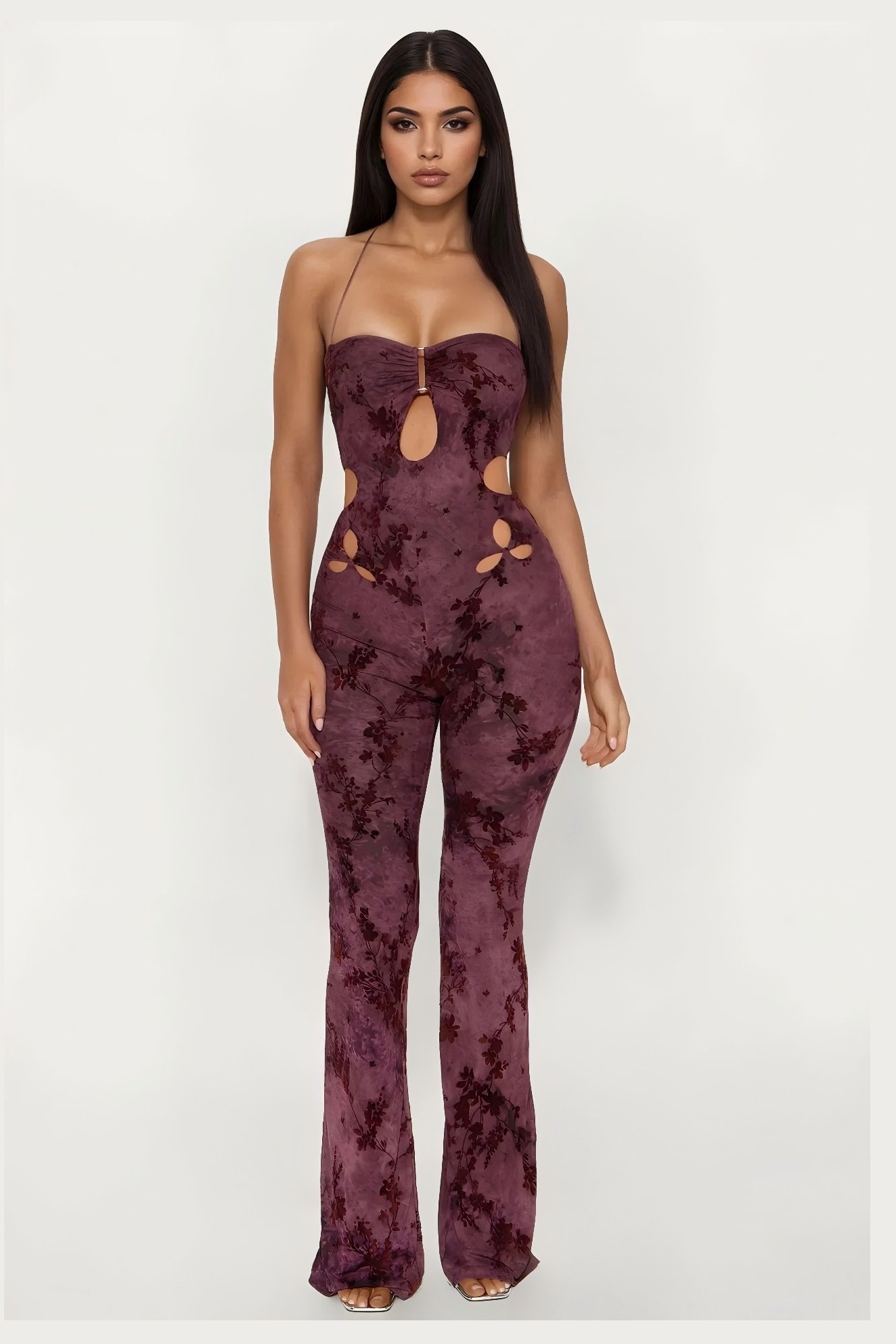 Purple Cutout Halter Jumpsuit