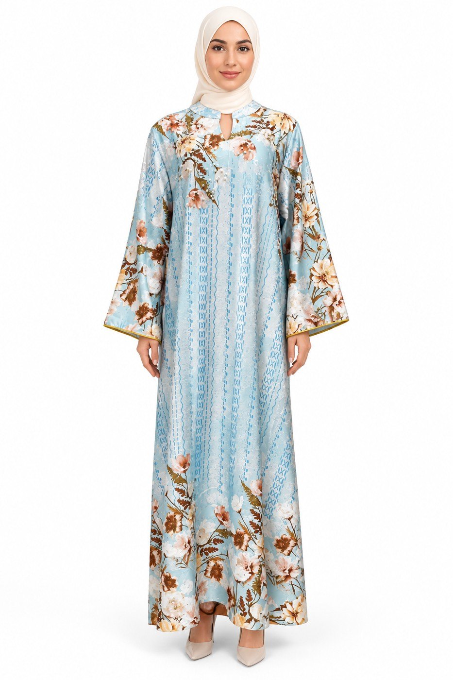 Sky Blue Meadow Floral Abaya