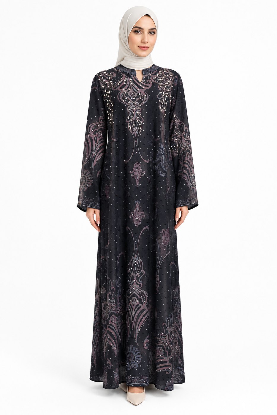 Black Mauve Baroque Pearl Abaya