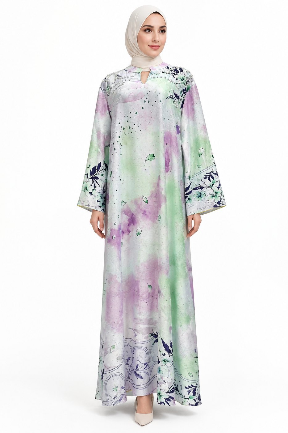 Watercolour Lilac & Sage Pearl Abaya