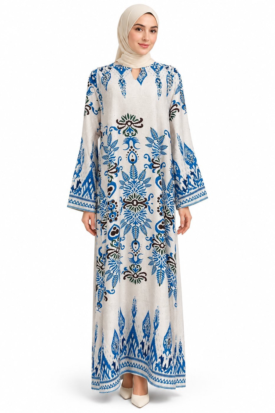 Blue Batik Botanical Pearl Abaya