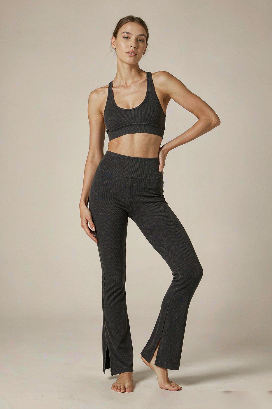 Ribbed Yoga Set — U-Back Bra & Flare Legging